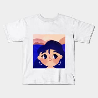 Kawaii Girl with Long Blue Hair in the Sea - Cute Ocean Art Kids T-Shirt